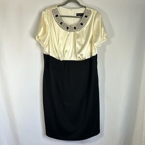 Michel Antoni Black & Pearl Embellished Cocktail Midi Dress NWT